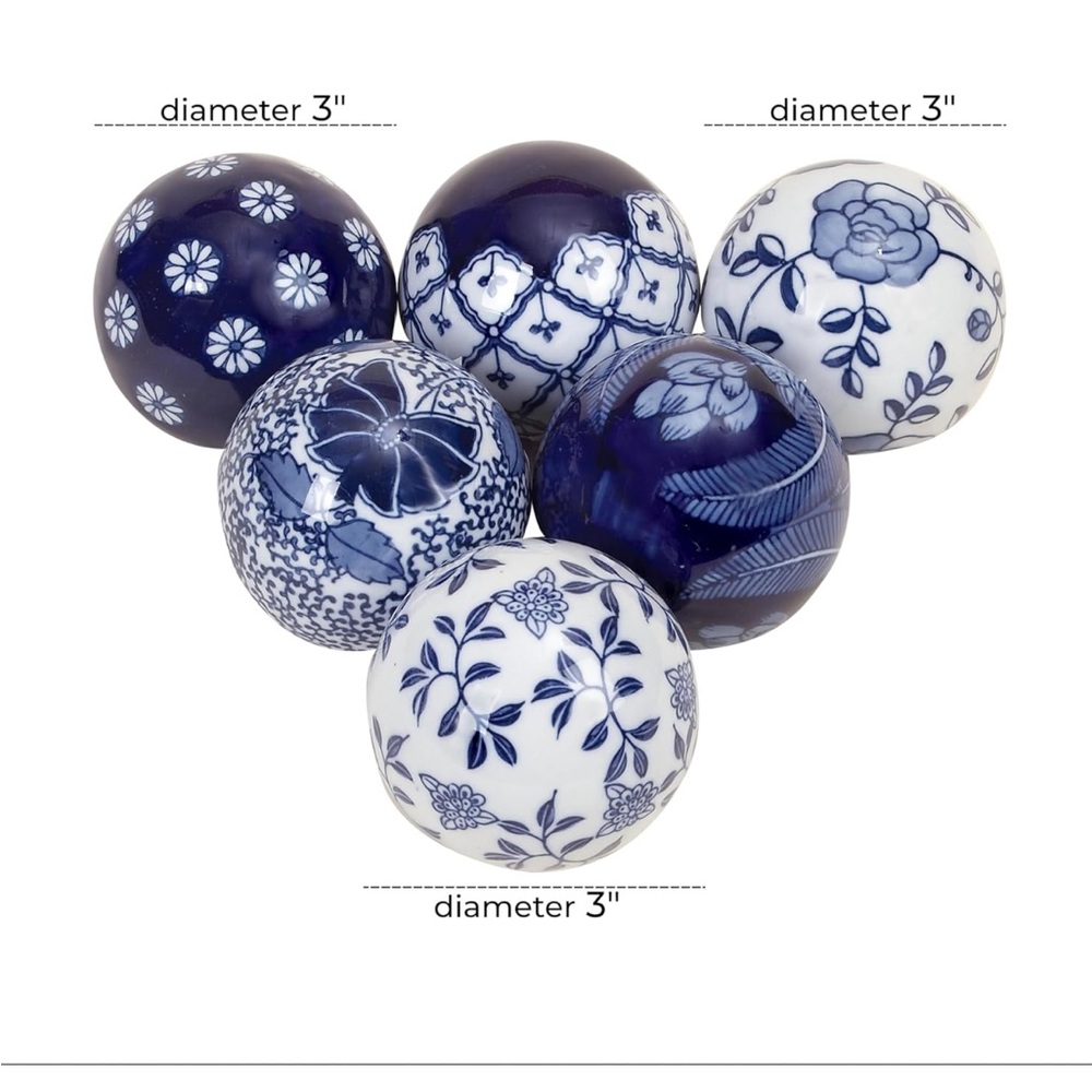 DECO 79 NEW 6ct chinoserie ceramic orb vase filler -blue/white - Picture 5 of 7